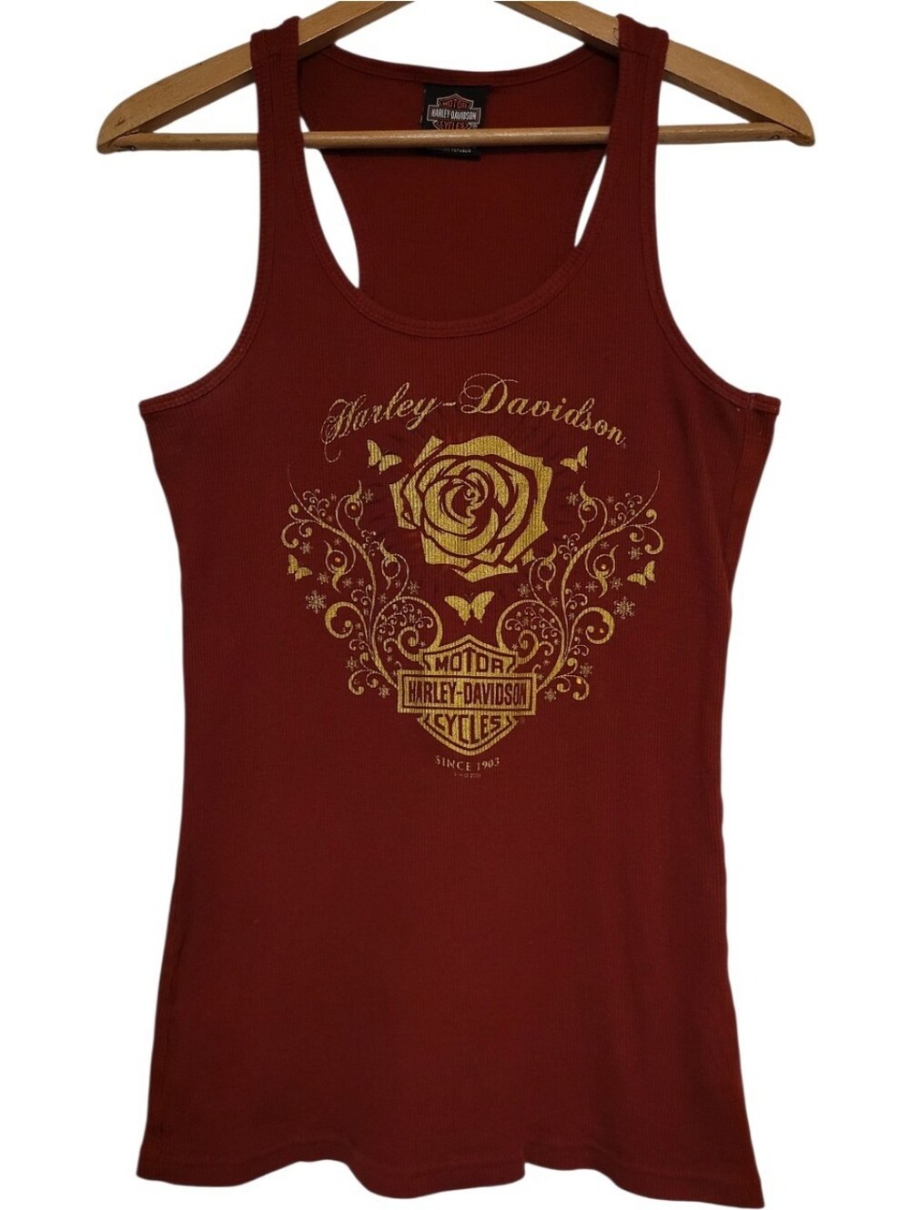 Y2K Harley Davidson Rib Knit Racerback Tank Womens XL Maroon Gold Black